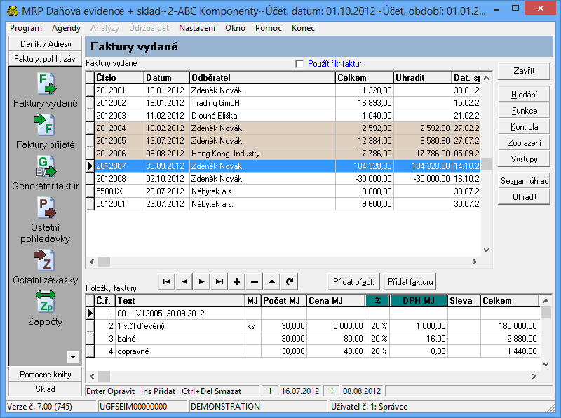Prijaté/vydané faktúry